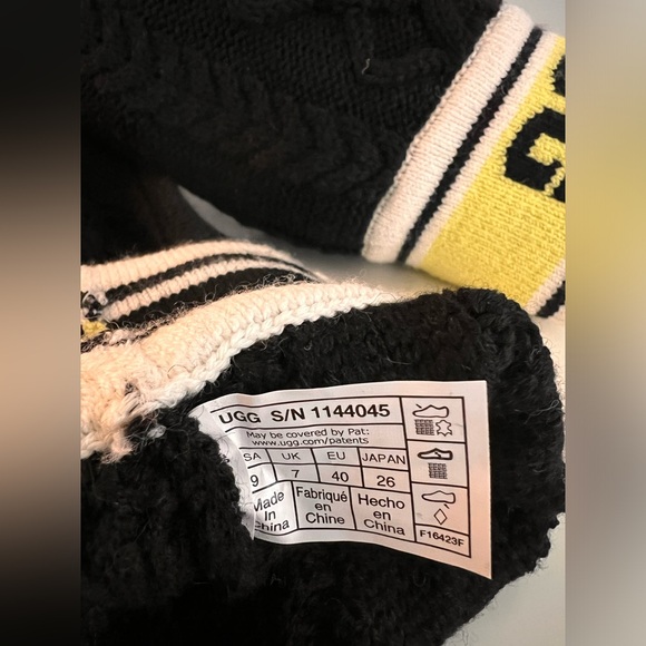 UGG Cable Sweater Letter Platform Shearling Lined Suede Boot Womens 8.5 9 40 - Picture 12 of 17